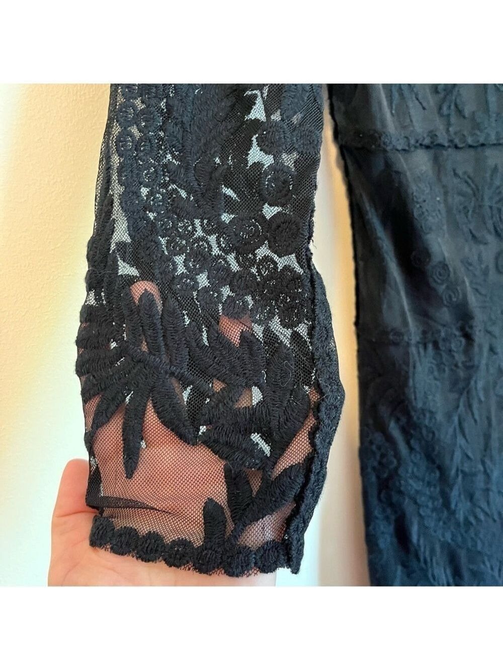 Y2K Black Lace Overlay Mini Dress Sheer Gothic Fairy Whimsigoth Slip Layer XS - Picture 4 of 9
